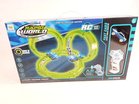 Hot Wheels Style Kids RC Race Train Track Stunt Rail Car Glow In The Dark Build Your Own Toy Set